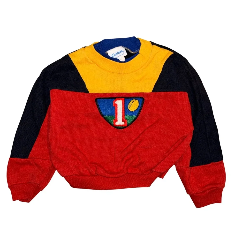 Vintage Carters Toddler Sweatshirt 24M Red Yellow Color Block Football Made USA